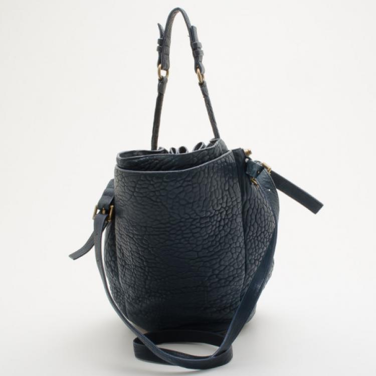 Pre Owned Alexander Wang Blue Diego Textured-Leather Bucket Bag