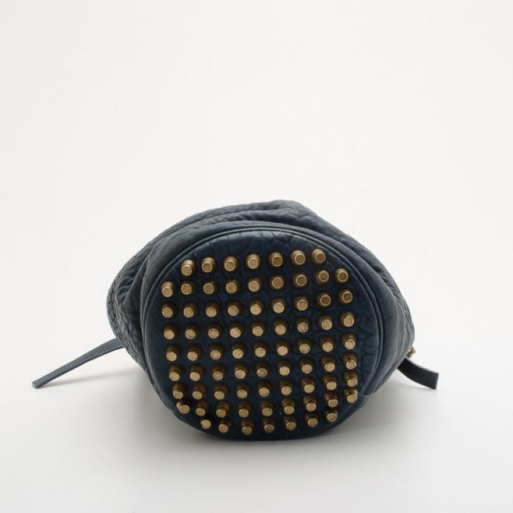 Pre Owned Alexander Wang Blue Diego Textured-Leather Bucket Bag