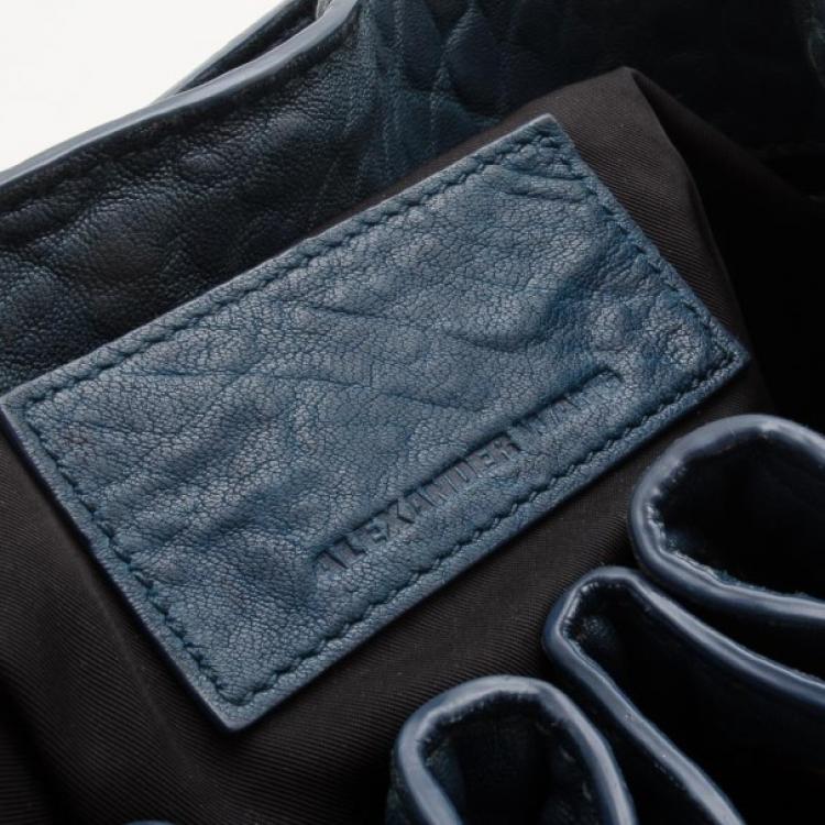 Pre Owned Alexander Wang Blue Diego Textured-Leather Bucket Bag