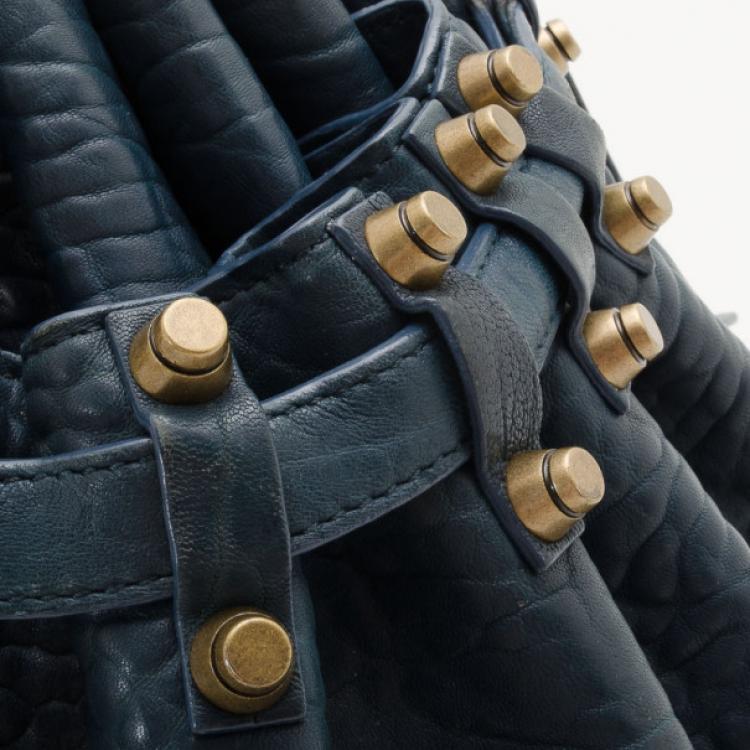Pre Owned Alexander Wang Blue Diego Textured-Leather Bucket Bag