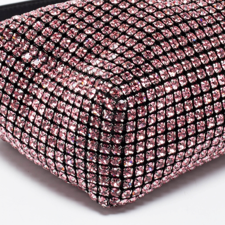 Pre Owned Alexander Wang Pink Crystal Embellished And Leather Mini Heiress Clutch Bag