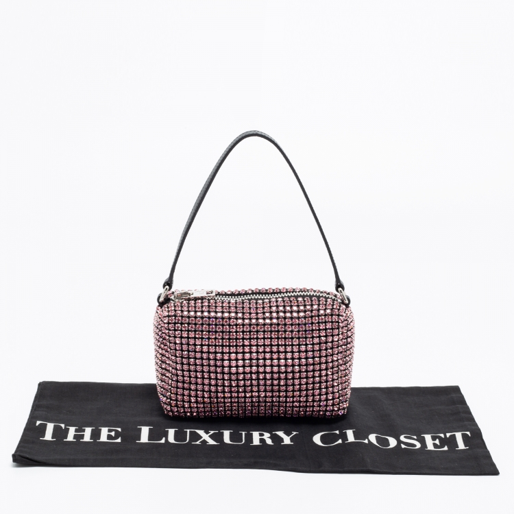 Pre Owned Alexander Wang Pink Crystal Embellished And Leather Mini Heiress Clutch Bag