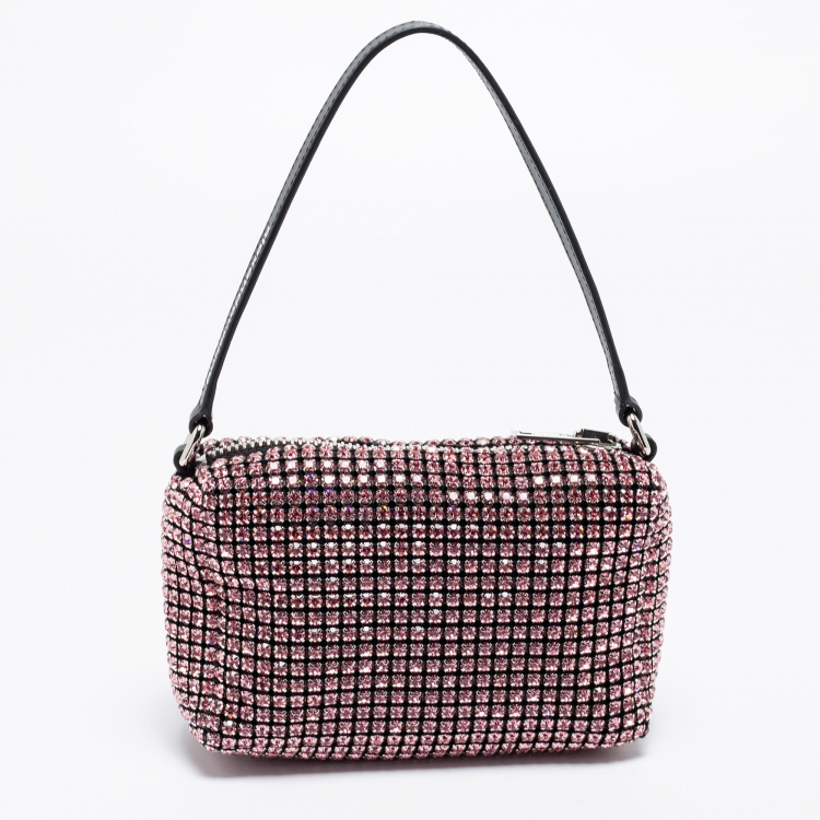 Pre Owned Alexander Wang Pink Crystal Embellished And Leather Mini Heiress Clutch Bag