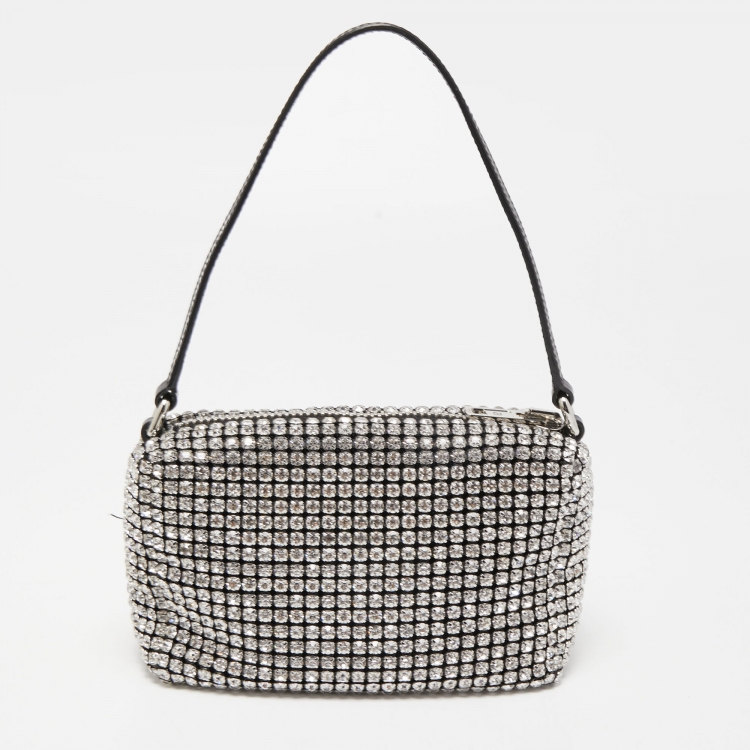 Pre Owned Alexander Wang Silver Crystal Embellished and Leather Heiress Pochette
