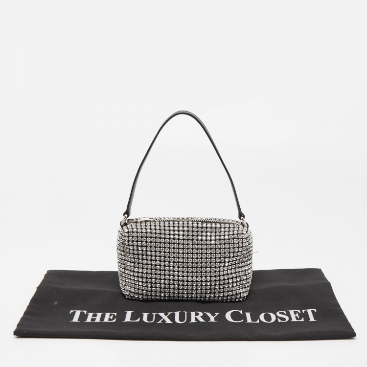 Pre Owned Alexander Wang Silver Crystal Embellished and Leather Heiress Pochette
