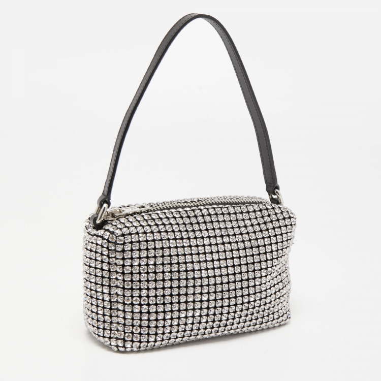 Pre Owned Alexander Wang Silver Crystal Embellished and Leather Heiress Pochette