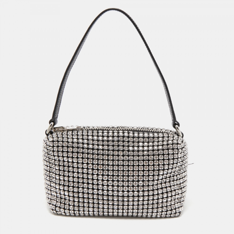 Pre Owned Alexander Wang Silver Crystal Embellished and Leather Heiress Pochette