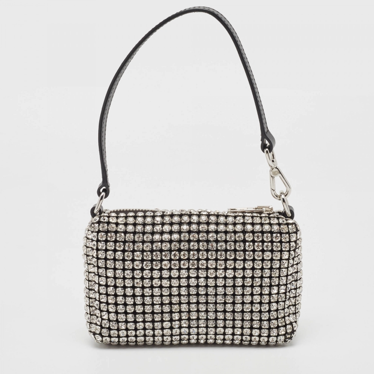 Pre Owned Alexander Wang Black Leather Rhinestone Mini Wangloc Pouch
