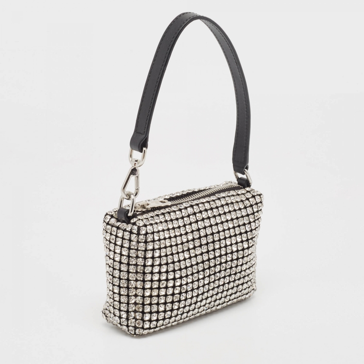 Pre Owned Alexander Wang Black Leather Rhinestone Mini Wangloc Pouch