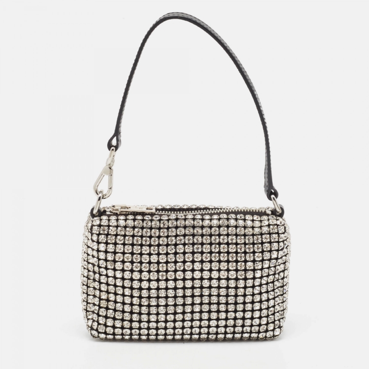 Pre Owned Alexander Wang Black Leather Rhinestone Mini Wangloc Pouch