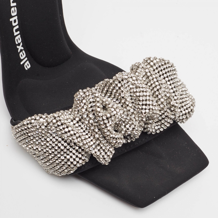 مملوكة مسبقًا Alexander Wang Black Fabric Julie  Crystal Embellished Sandals Size 38.5