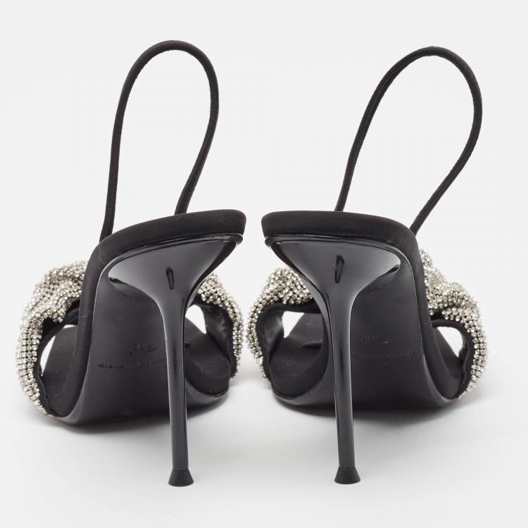مملوكة مسبقًا Alexander Wang Black Fabric Julie  Crystal Embellished Sandals Size 38.5