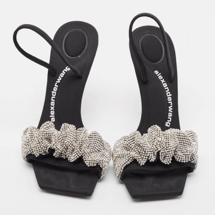 مملوكة مسبقًا Alexander Wang Black Fabric Julie  Crystal Embellished Sandals Size 38.5