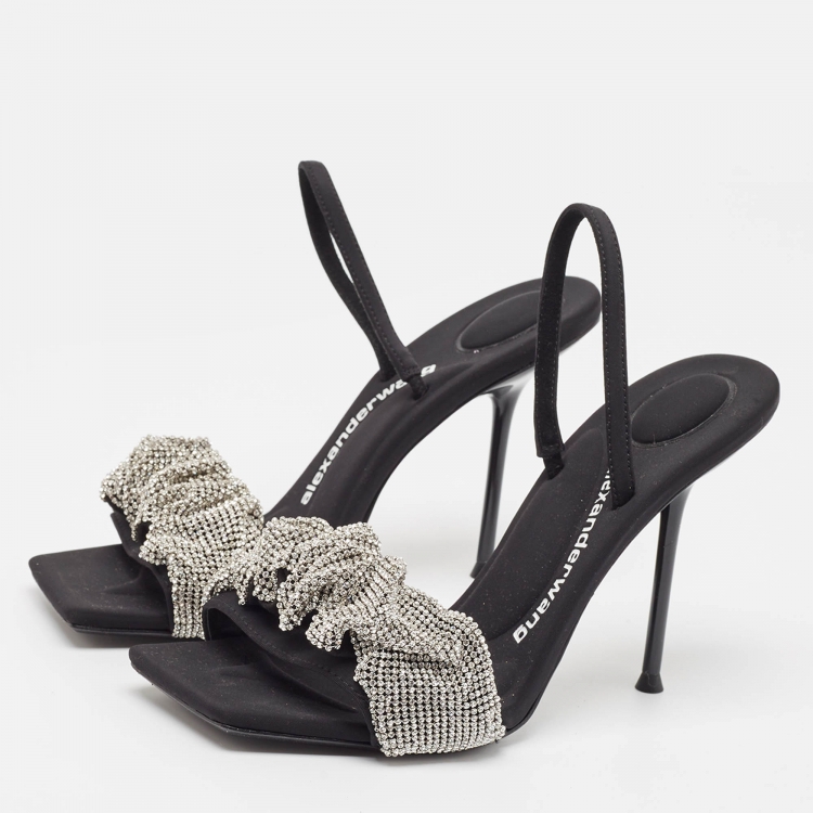 مملوكة مسبقًا Alexander Wang Black Fabric Julie  Crystal Embellished Sandals Size 38.5