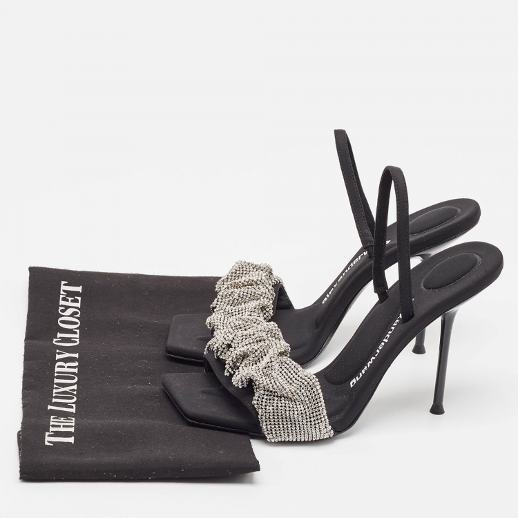 مملوكة مسبقًا Alexander Wang Black Fabric Julie  Crystal Embellished Sandals Size 38.5