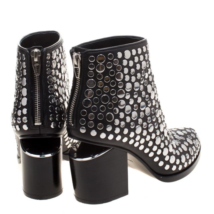 Pre Owned Alexander Wang Black Studded Leather Gabi Ankle Boots Size 35.5
