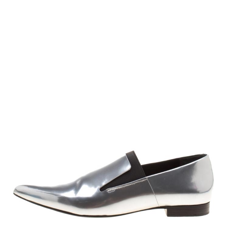 Pre Owned Alexander Wang Metallic Silver Mirrored Leather Jamie Pointed Toe Loafers Size 37.5