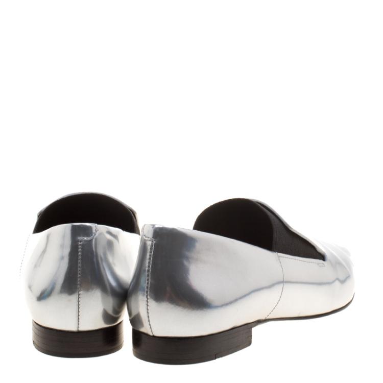 Pre Owned Alexander Wang Metallic Silver Mirrored Leather Jamie Pointed Toe Loafers Size 37.5
