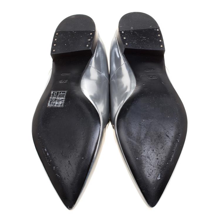 Pre Owned Alexander Wang Metallic Silver Mirrored Leather Jamie Pointed Toe Loafers Size 37.5