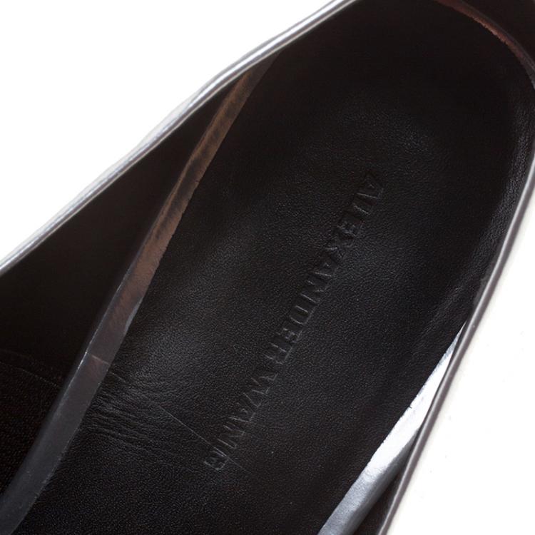 Pre Owned Alexander Wang Metallic Silver Mirrored Leather Jamie Pointed Toe Loafers Size 37.5