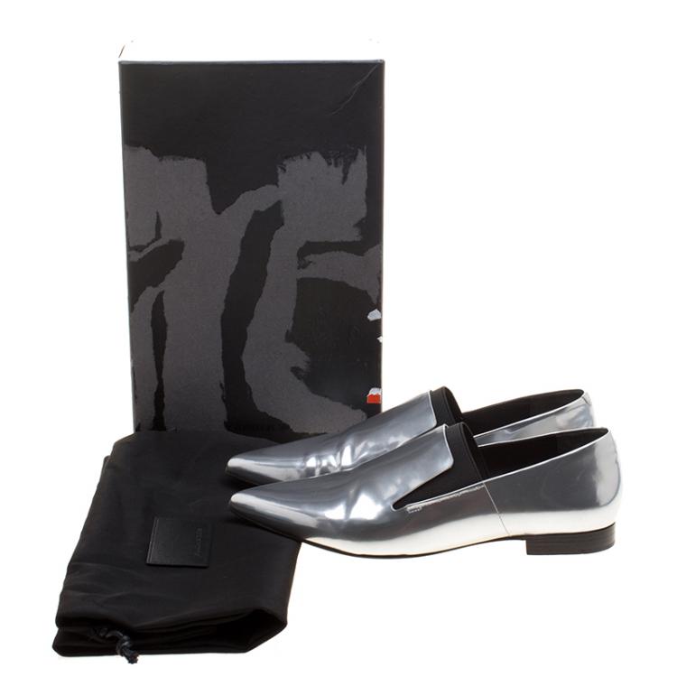 Pre Owned Alexander Wang Metallic Silver Mirrored Leather Jamie Pointed Toe Loafers Size 37.5