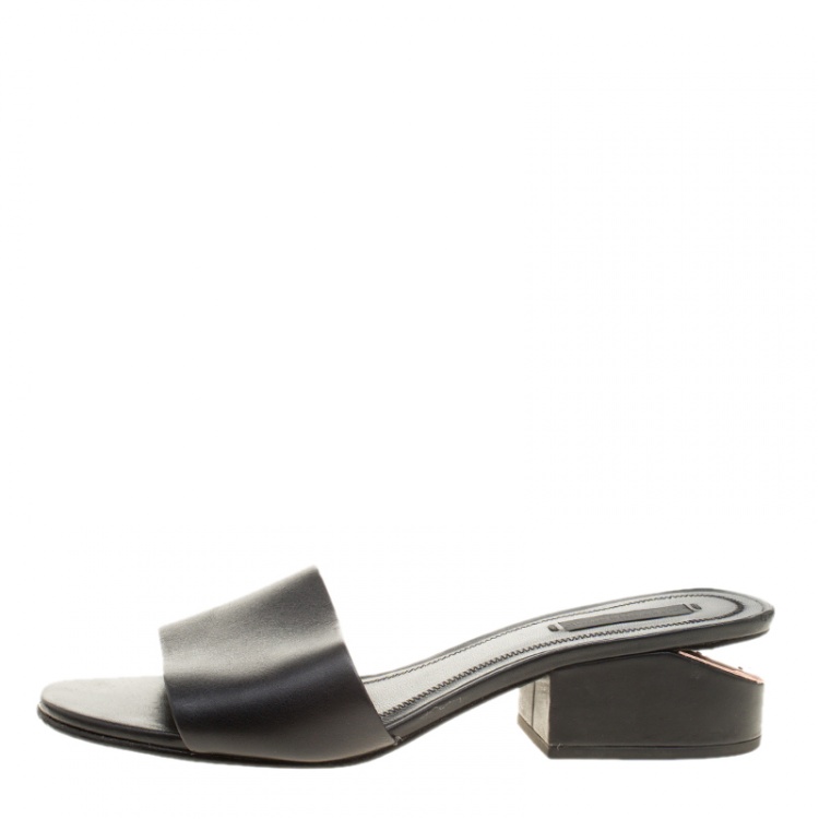 Pre Owned Alexander Wang Black Leather Lou Slides Size 38