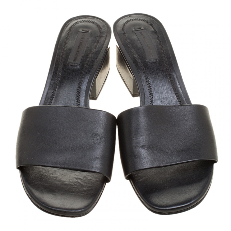Pre Owned Alexander Wang Black Leather Lou Slides Size 38
