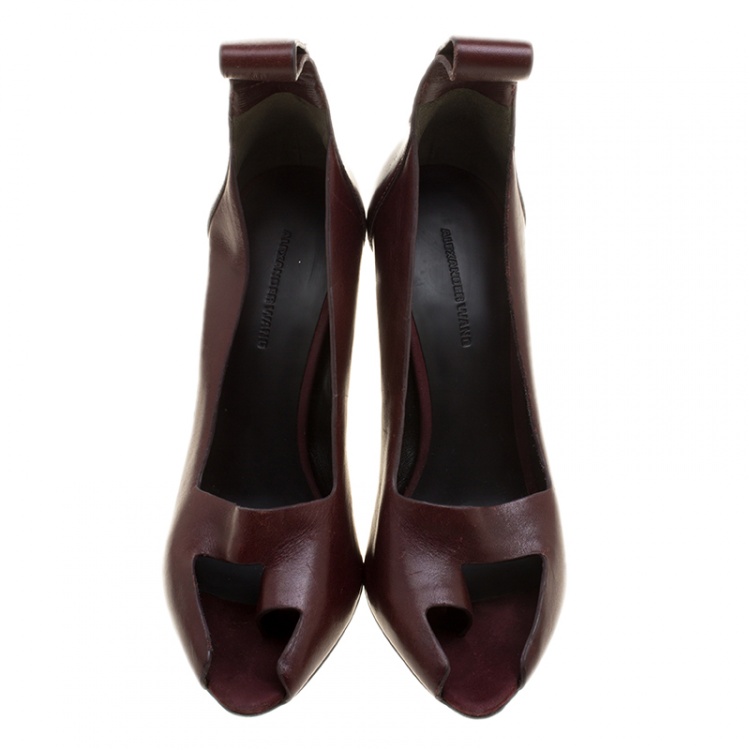 Pre Owned Alexander Wang Burgundy Leather Siri Toe Ring Pumps Size 36