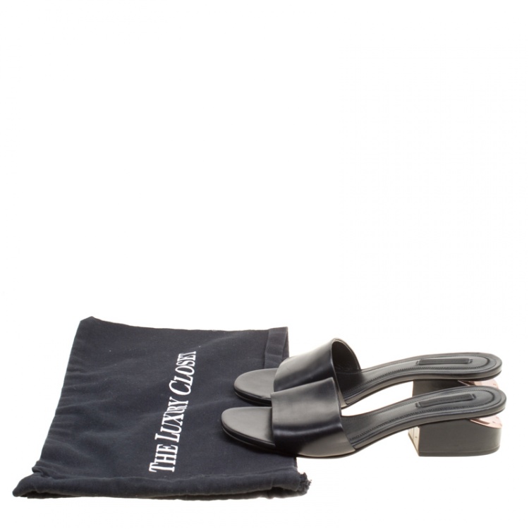 Pre Owned Alexander Wang Black Leather Lou Slides Size 37.5