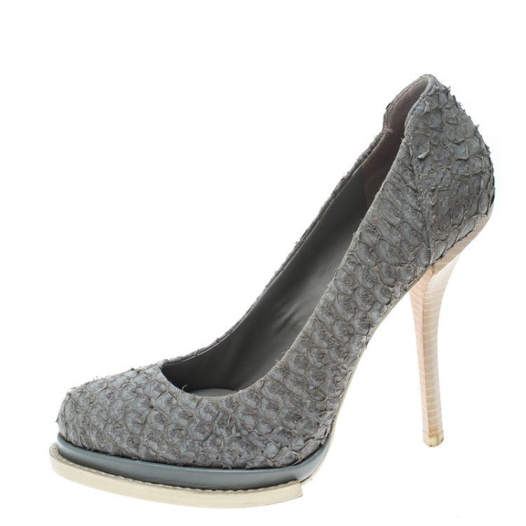 Pre Owned Alexander Wang Grey Perch Leather Aida Platform Pumps Size 39