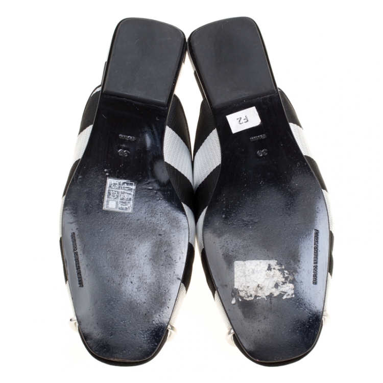 Pre Owned Alexander Wang Black/Silver Cotton Blend Jaelle Flat Slide Mules Size 39