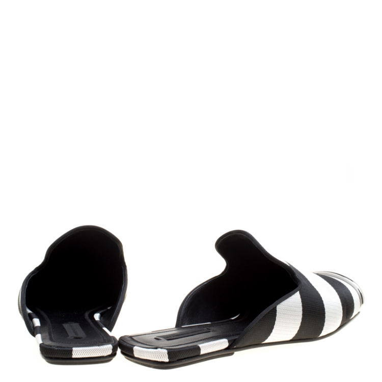 Pre Owned Alexander Wang Black/Silver Cotton Blend Jaelle Flat Slide Mules Size 39