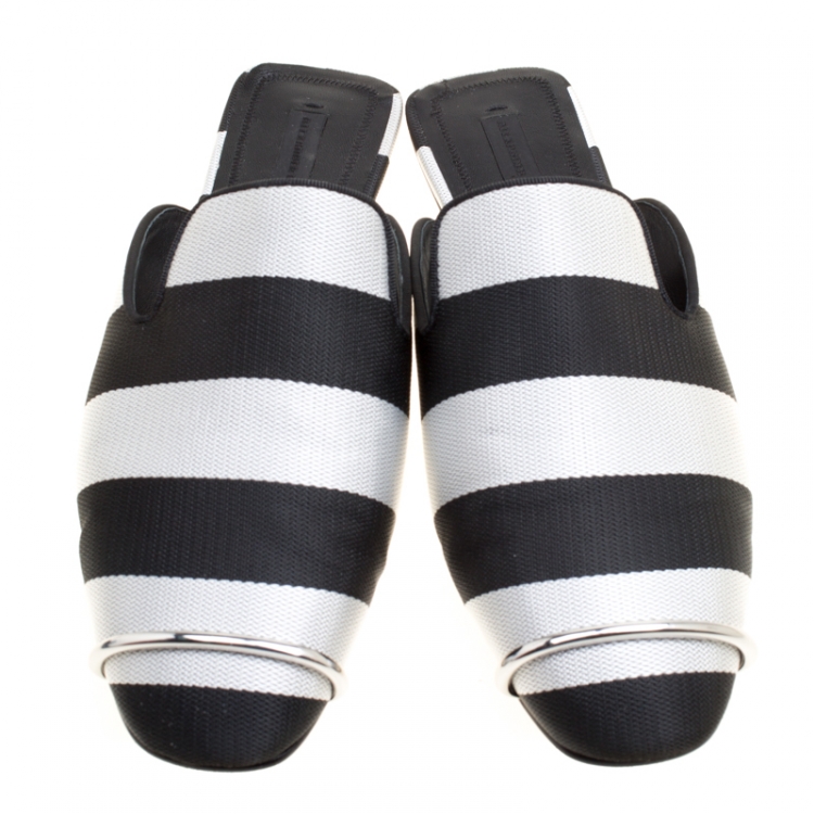 Pre Owned Alexander Wang Black/Silver Cotton Blend Jaelle Flat Slide Mules Size 39