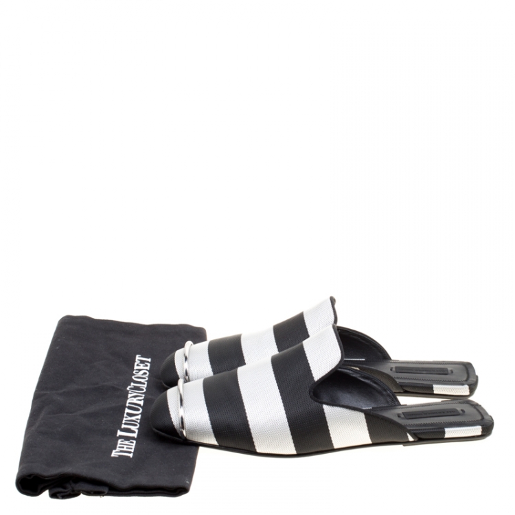 Pre Owned Alexander Wang Black/Silver Cotton Blend Jaelle Flat Slide Mules Size 39