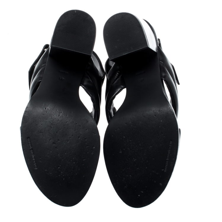 Pre Owned Alexander Wang Black Leather Cross Strap Block Heel Sandals Size 41