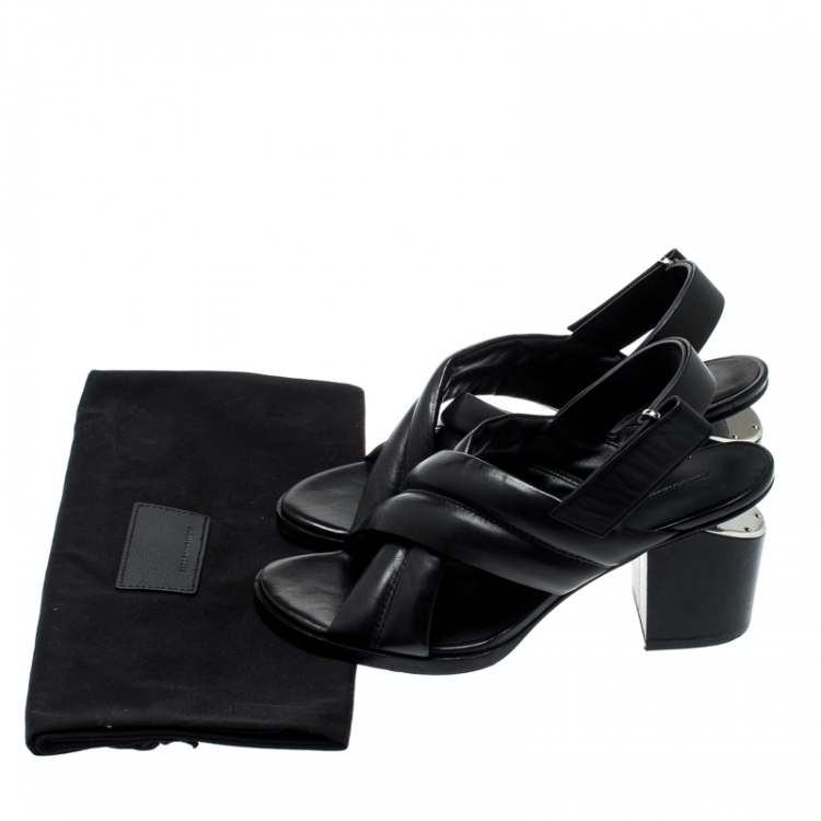Pre Owned Alexander Wang Black Leather Cross Strap Block Heel Sandals Size 41