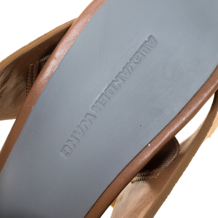 Pre Owned Alexander Wang Dark Beige Cut Out Leather and Suede Peep Toe Ankle Wrap Sandals Size 37.5