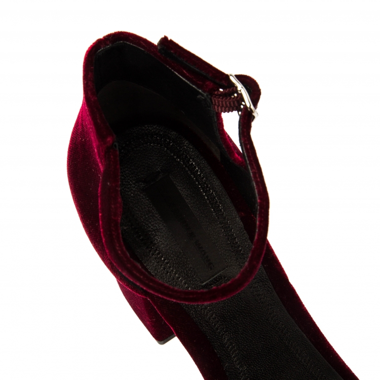 Pre Owned Alexander Wang Maroon Velvet Abby Tilt Heel Sandals Size 38.5