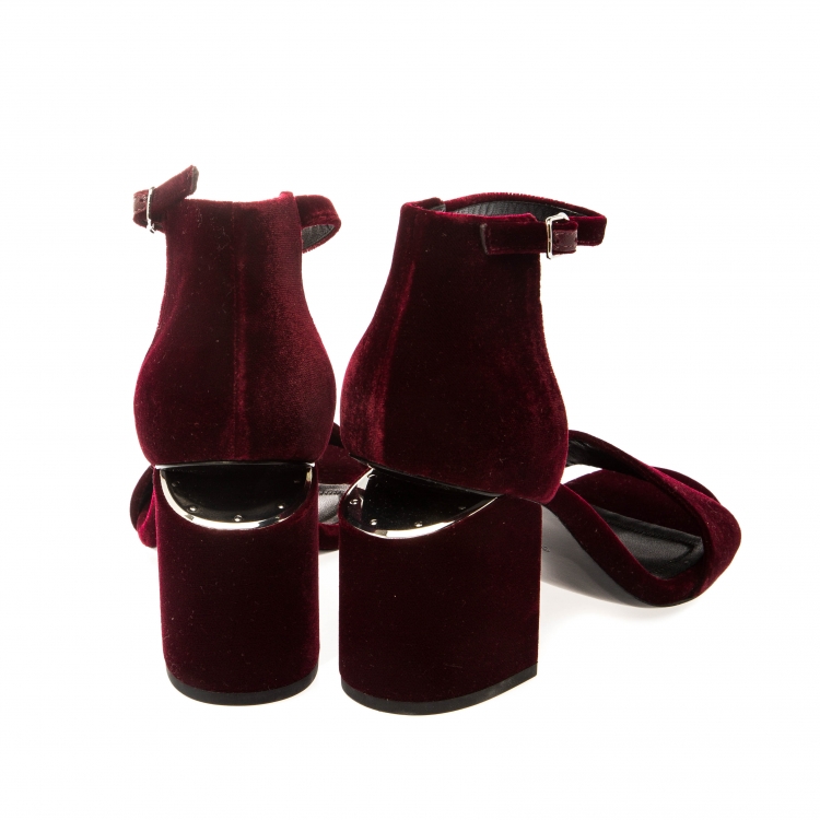 Pre Owned Alexander Wang Maroon Velvet Abby Tilt Heel Sandals Size 38.5