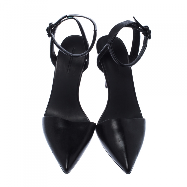 Pre Owned Alexander Wang Black Leather Lovisa Ankle Strap Sandals Size 37.5