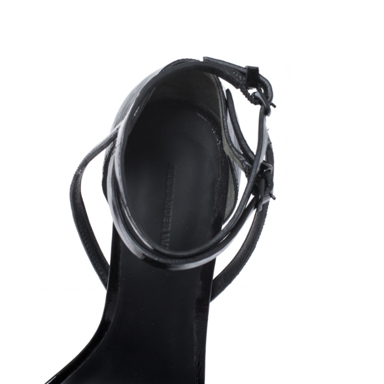 Pre Owned Alexander Wang Black Patent Leather Ankle Strap Emma Sandals 37.5