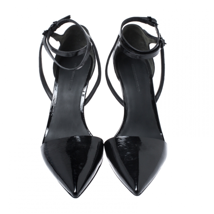 Pre Owned Alexander Wang Black Patent Leather Ankle Strap Emma Sandals 37.5