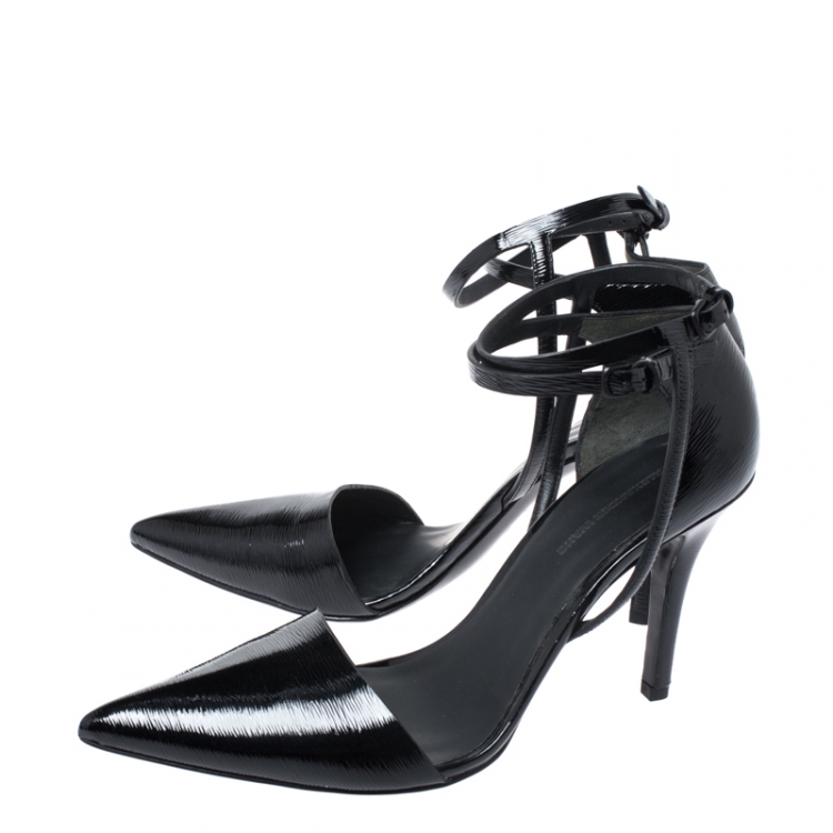 Pre Owned Alexander Wang Black Patent Leather Ankle Strap Emma Sandals 37.5