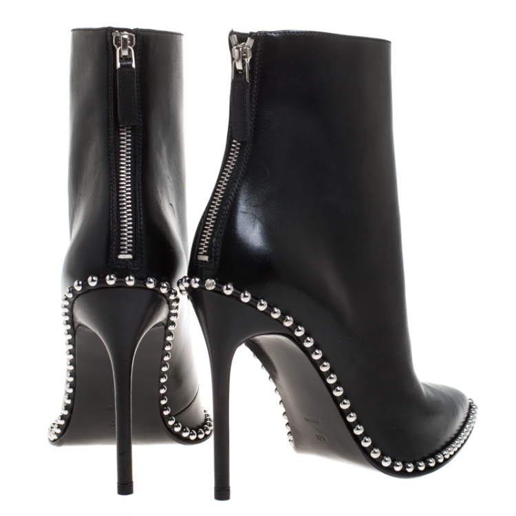 Pre Owned Alexander Wang Black Leather Eri Studded Ankle Booties Size 40
