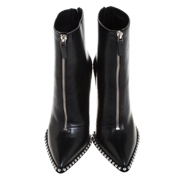 Pre Owned Alexander Wang Black Leather Eri Studded Ankle Booties Size 40