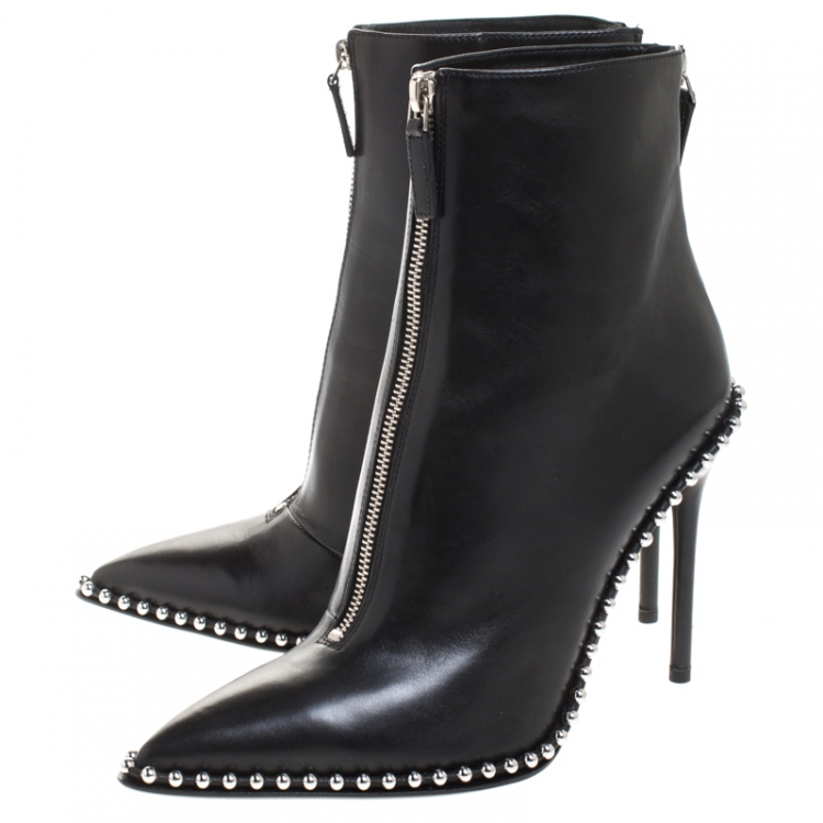 Pre Owned Alexander Wang Black Leather Eri Studded Ankle Booties Size 40