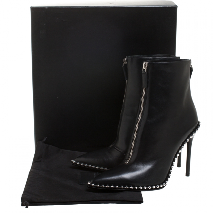 Pre Owned Alexander Wang Black Leather Eri Studded Ankle Booties Size 40