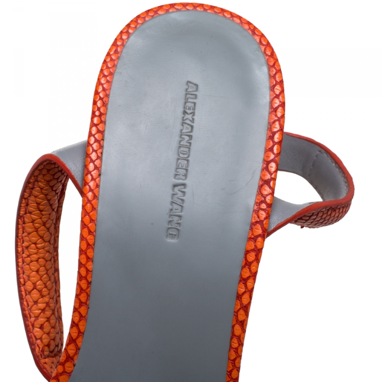 Pre Owned Alexander Wang Orange Embossed Leather Ankle Strap Emma Sandals 38.5
