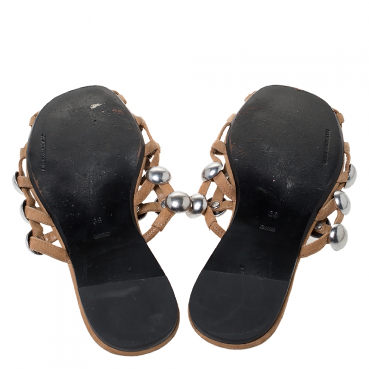 Pre Owned Alexander Wang Brown Suede Amelia Studded Flat Slides Size 38
