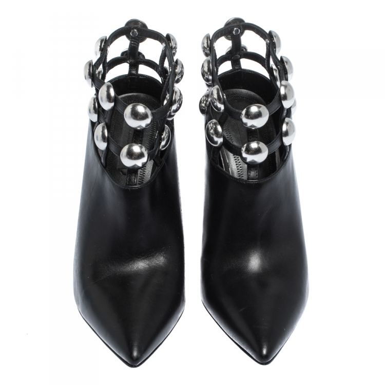 Pre Owned Alexander Wang Black Leather Cutout Studded Ankle Boots Size 37